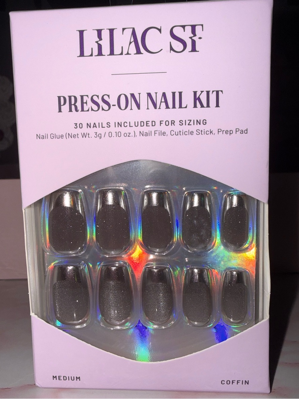 Lilac St. Silver Press-On Nail Kit - Medium Coffin (12 Nails)